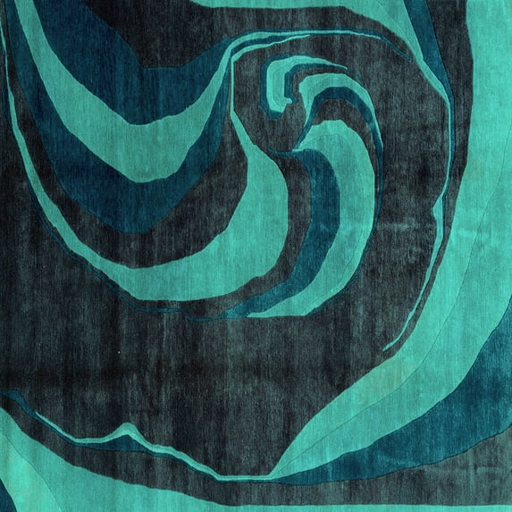 Ahgly Company Machine Washable Indoor Square Abstract Turquoise Blue Modern Area Rugs, 8' Square
