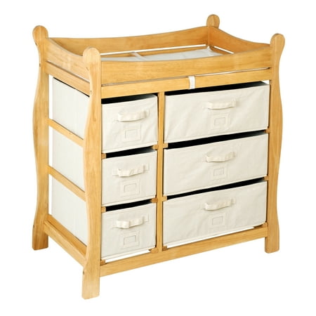Badger Basket Sleigh Style Baby Changing Table with 6 Baskets - Natural