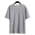 thumbnail image 5 of sunsanly O-Neck Short Sleeve Waffle Fake Two Piece Men T-shirt Summer Solid Color Loose Tee Shirt Streetwear, 5 of 8