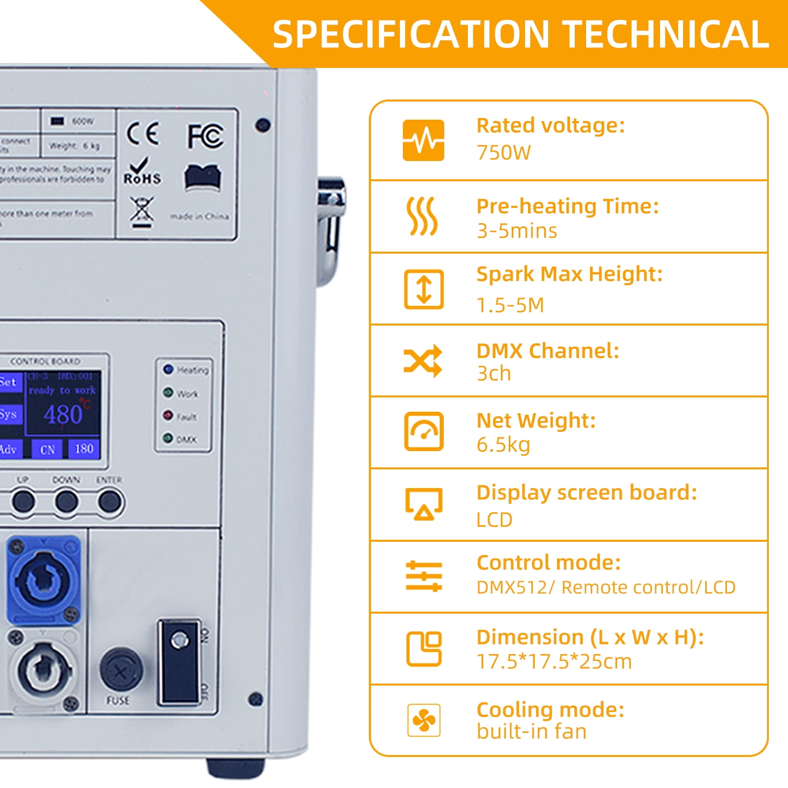 750W Cold Spark Machine DMX Firework Machine LCD Screen for Wedding Stage Party DJ Disco