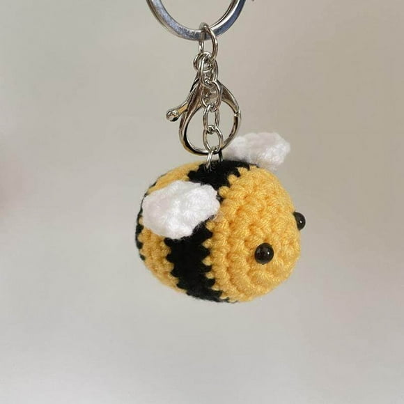 facefd Handmade crochet bee keychain pendant