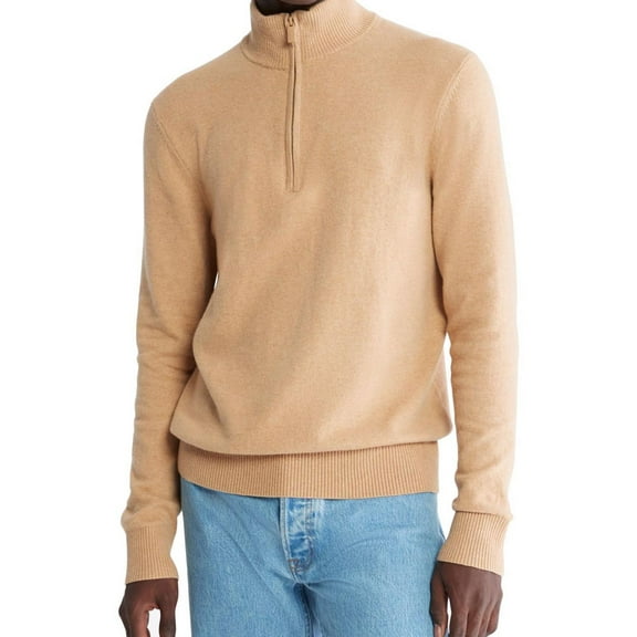 Calvin Klein Mens Quarter Zip Sweater Tigers Eye Heather Brown 2XL
