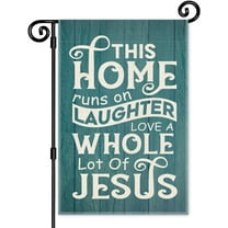 This Home Runs on Laughter Love a Whole Lot of Jesus Garden Flag, Double Sided Yard Outdoor Farmhouse Lawn Porch Decor Flag, Christian Religious Decor Flag, Bible Faith Housewarming Gifts