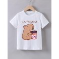 thumbnail image 1 of Girls' Cute Capybara Milk Tea Graphic T-Shirt - Soft Cotton & Spandex Blend, Casual Summer Short Sleeve Crew Neck Tee for Youngsters, 1 of 5