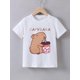 thumbnail image 1 of Girls' Cute Capybara Milk Tea Graphic T-Shirt - Soft Cotton & Spandex Blend, Casual Summer Short Sleeve Crew Neck Tee for Youngsters, 1 of 5