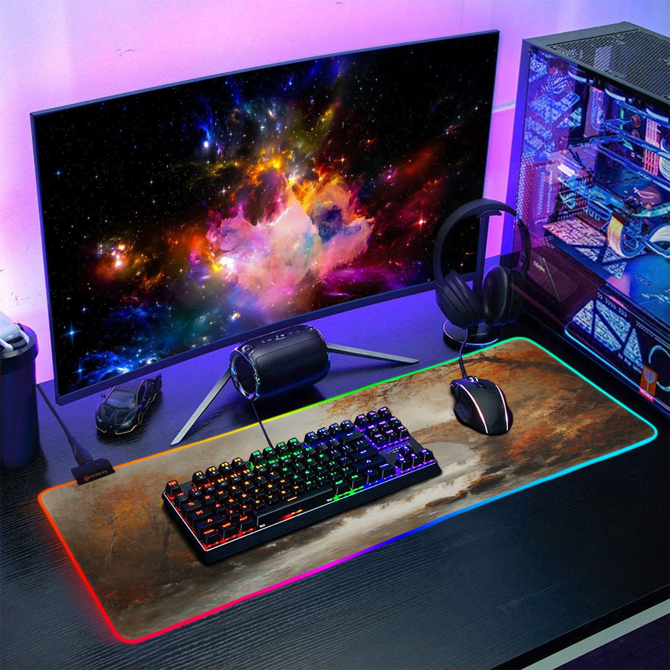 Haosy RGB Led Gaming Mouse Pad Non-Slip Large Keyboard Desk Mat 13 Light Modes 31.5x11.8 inch Bridges and Rivers