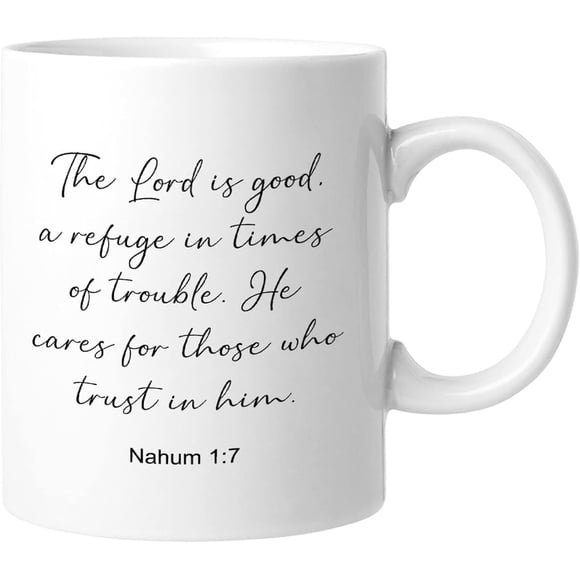 The Lord Is Good A Refuge in Times of Trouble Coffee Mug Ceramic Mugs Family Prayer 11 OZ Novelty Coffee Mugs Retirement Gifts For Mom Dad Grandma Grandpa