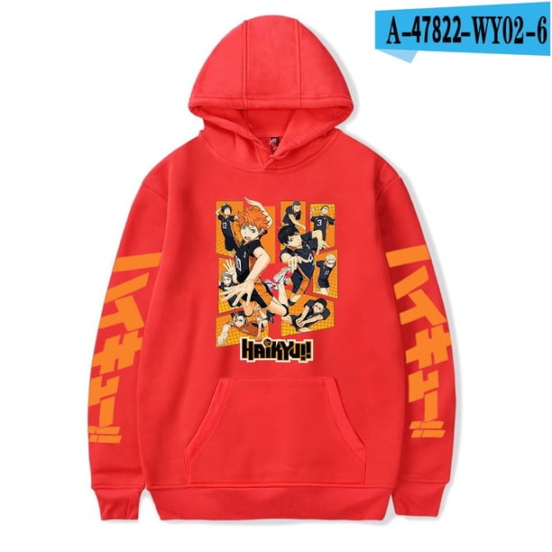 Haikyu!! Sudaderas con capucha de juego, chaqueta informal para niños y adultos, tallas para niños, jersey de Cosplay Hinata Shoyo, Jersey UnisexRojo AXS Deng Xun unisex
