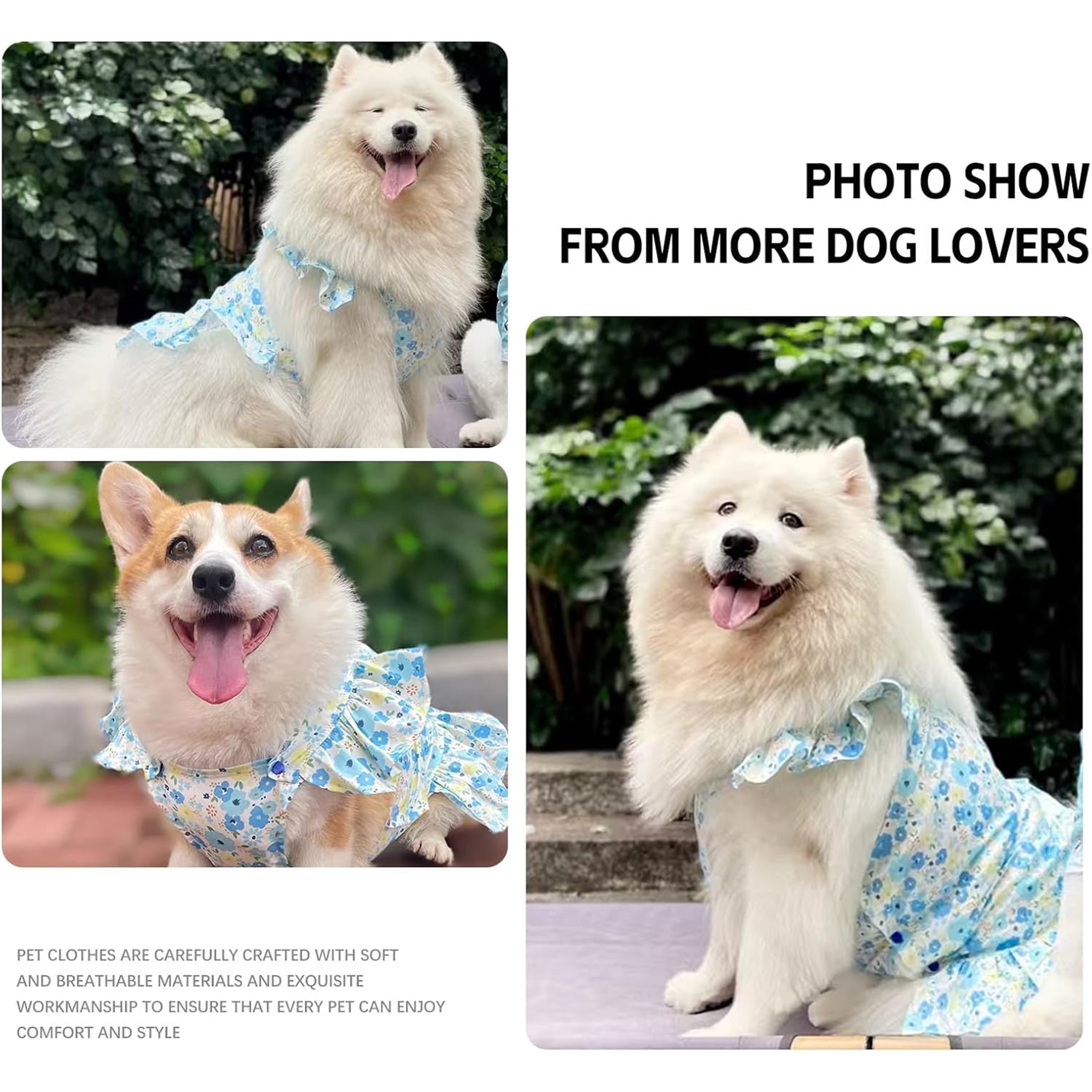 UOSIA Dog Dresses for Large Dogs Girl Cute Floral Puppy Dresses Pet Cat Princess Costume,8XL,Blue
