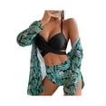 thumbnail image 3 of Seyurigaoka Women Summer 3Pcs Bikini Swimsuit Set , Halter Cross Wrap Swim Tops + Floral Leaf Print Panty + Cover-up Cardigan, 3 of 7