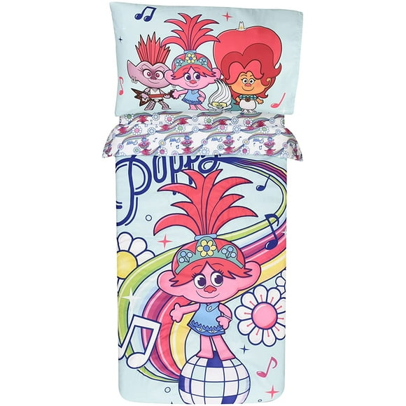 Trolls Poppy Toddler Bedding Sheet Set 3 Piece Set for Kids with Reversible Comforter