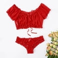 thumbnail image 2 of WZXFASHION Pyjamas Aguichant pour Femmes Ensemble de Deux Pièces en Maille Nuisette Grande Taille Lingerie Unie et Shorts sous-Vêtements Rouges P, 2 of 7