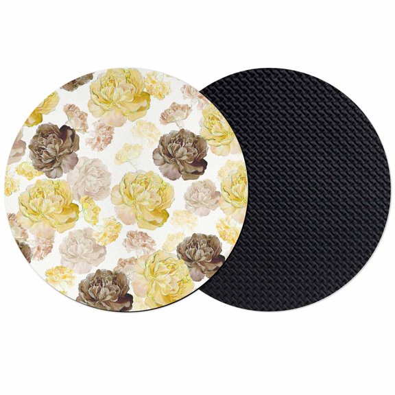 Yellow Ombre Spring Floral Coasters Set of 2, Absorbent Coasters for Drinks, Summer Botanical Flowers Coaster for Desk Coffee Table Protection, Home Decor House Warming Gifts 4"