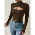 thumbnail image 4 of MOYIKO Mock Turtleneck for Women Long Sleeve Shirts Cutout Front Slim Fitted Tees Tight Tops, 4 of 8
