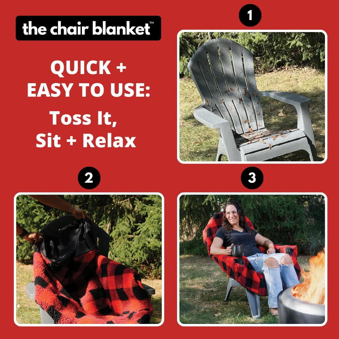 FeGe  The Chair Blanket – Reversible, Waterproof & Polar-Lined - Stretchable Elastic Back - Original Patio Chair Cover – Ideal for Homes and Outdoor Furniture- with Carry Pouch – Gray Plaid