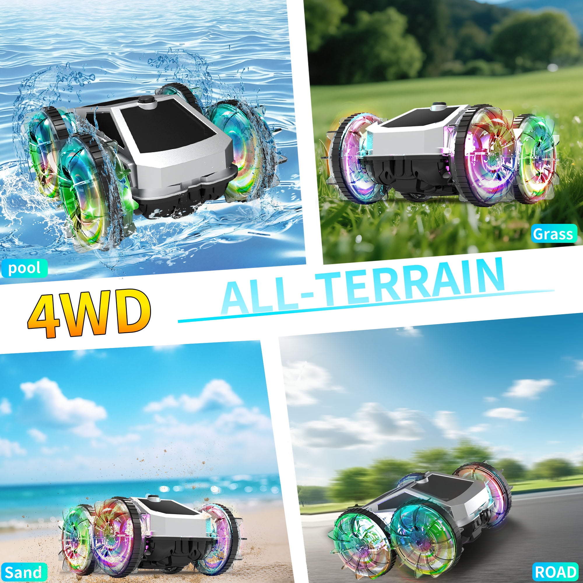 UUGEE Remote Control Car Car Toys for Boys, 2.4 GHz 4WD Amphibious RC Car Boat, 360°Rotation RC Truck Stunt Cars with LED Lights, Christmas Birthday Gifts for 8 9 10 Kids Girls