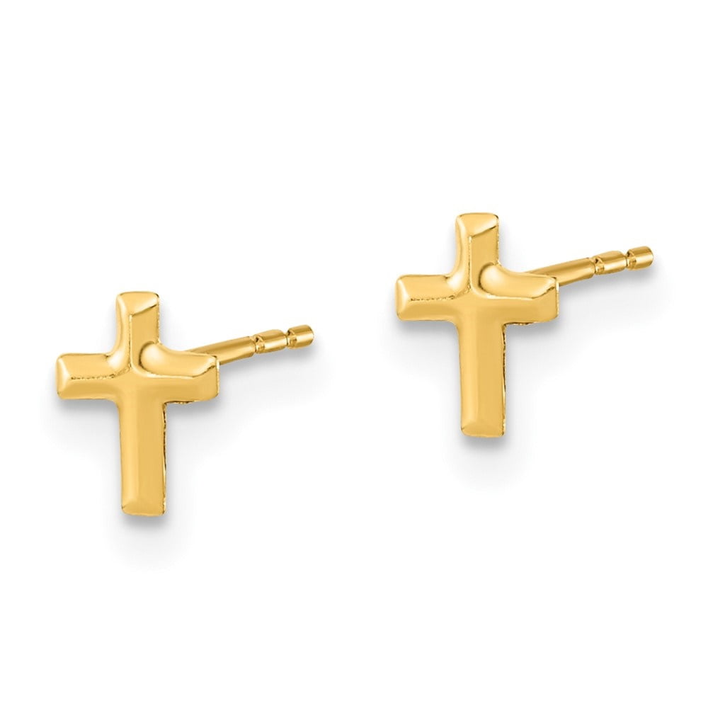 Auriga Fine Jewelry 14K Yellow Gold Ball CZ Flowers and Cross 3 Pair Stud Set Earrings for Women (L 6mm, W- 4.68mm)