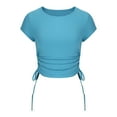 thumbnail image 4 of Crop Tops for Women Trendy Round Neck Drawstring Short Sleeve Shirts Casual Slim Fit Girls Summer Tunic Blouses Light Blue, 4 of 6