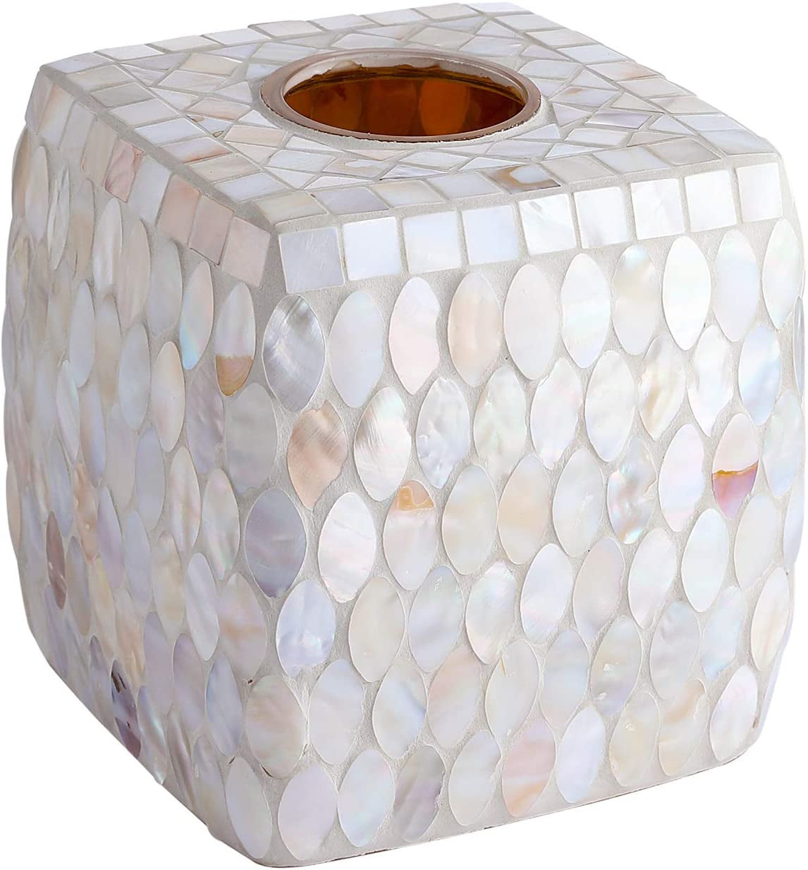 Mosaic Glass Tissue Holder Decorative Tissue Cover Square Box (Silver)