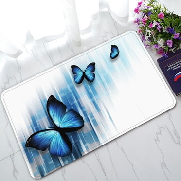 Pink And Blue Butterfly Print Door Mat