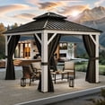 thumbnail image 3 of Uforic 10x10ft Hardtop Gazebo, Heavy Duty Double Roof Galvanized Iron Aluminum Frame Garden Gazebo W/ Netting and Gray Curtains, White, 3 of 7