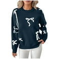 thumbnail image 1 of FRSASU Chandail d'Hiver pour Femmes à Manches Longues Col Rond en Tricot Grande Taille Mignon avec Nœud Marine m(m), 1 of 8