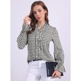 thumbnail image 2 of DARING DIVA Women's Gingham Ruffle V Neck Button Front Long Sleeve Blouse S Black, 2 of 6