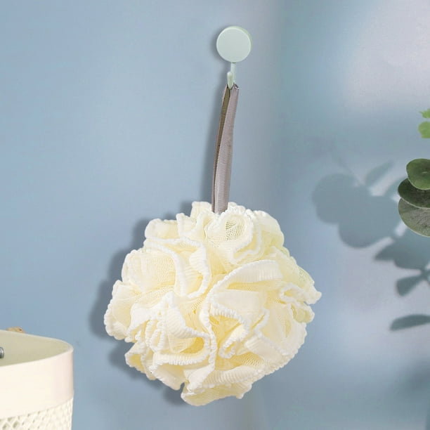 Lace Edges Bath Sponge | Double Layer Mesh Design with Hook | Super Soft Polyester Material | Multiple Colors Available | Fluffy Gentle Exfoliating | 4.7x4.7in | 1 Pack