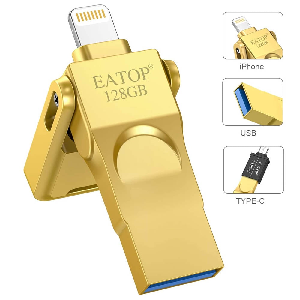 Usb3 0 Flash Drive 128gb Photo Stick For Iphone Iphone Flash Drive With 3 Ports Eatop Inc Iphone Memory Stick Compatible For Iphone Ipad Android And Computer The Photo Stick With Otg Adapter Gold Usb3 0 Flash Drive 128gb Photo Stick For Iphone Iphone Flash Drive With 3 Ports Eatop Inc Iphone Memory Stick Compatible For Iphone Ipad Android And Computer The Photo Stick With Otg Adapter Gold