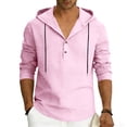 thumbnail image 5 of Yaoyar Men Lightweight Linen Blend Hoodie Shirt Long Sleeve V Neck Button Down Casual Pullover with Adjustable Drawstring, 5 of 9