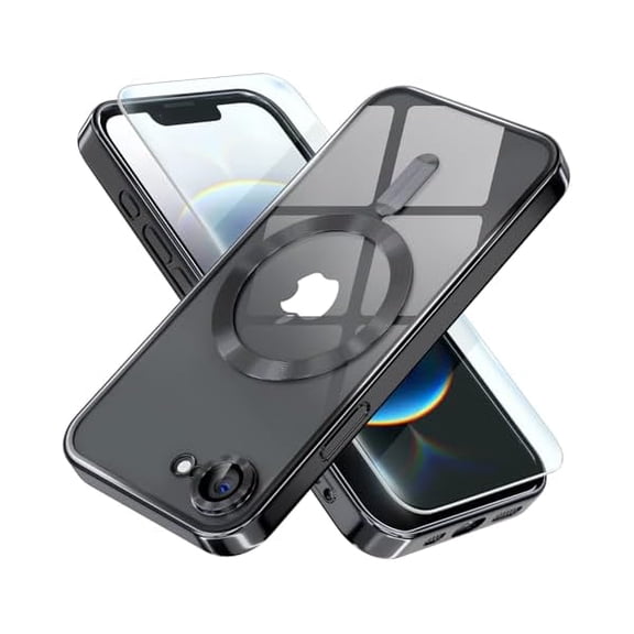 Eryueer Magnetic for iPhone 17e / 16e Case Compatible with MagSafe [Never Yellowing] [Military Grade Drop Protection] Full Camera Lens Protector Plating Soft Clear Phone Case for Women 6.1 inch Black