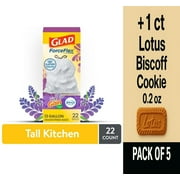 Glad ForceFlex with Febreze Gain Lavender Scent Tall Kitchen Drawstring Trash Bags 22 ct - Pack of 5 & Lotus Biscoff Cookie - 0.2 Oz - 1 ct