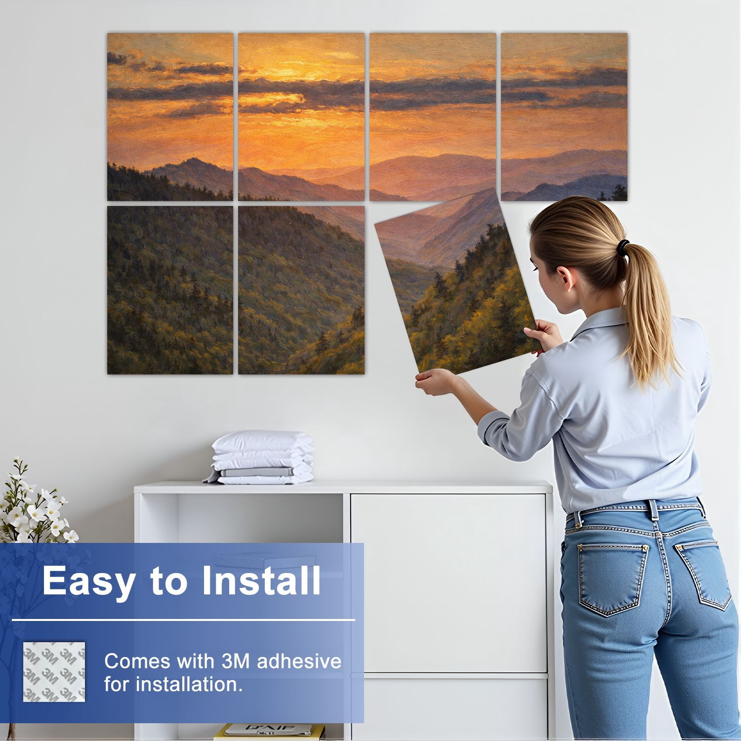 Rustic Farmhouse 8 Pack Art Acoustic Panels Sound Absorbing Gatlinburg Great Smoky Mountains National Park Scenic Sunset Decorative Soundproof Wall Panels Self Adhesive for Game Room Bedroom 48"x32"