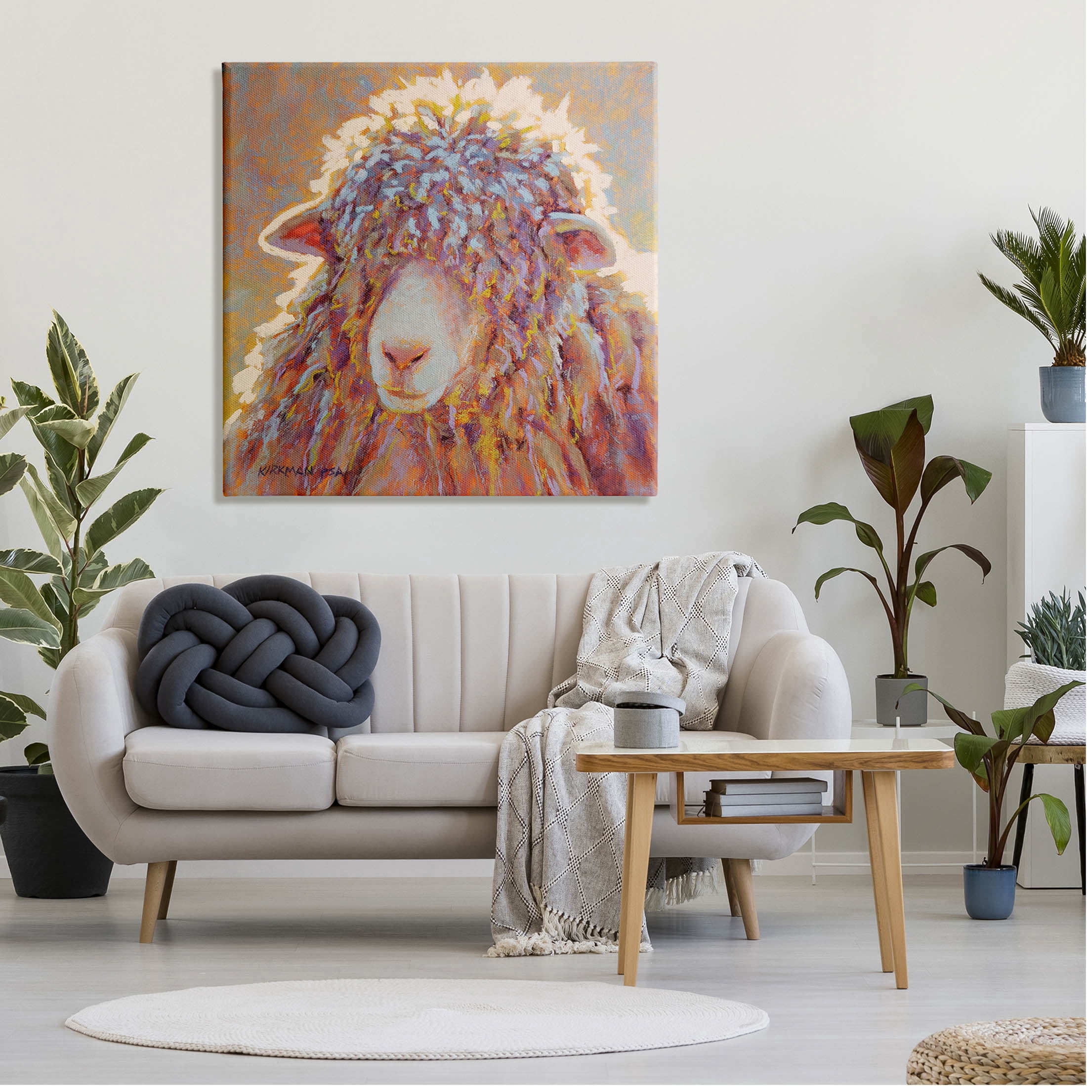 Wooly Sheep Animal Portrait Animals & Insects Painting Gallery Wrapped Canvas Print Wall Art
