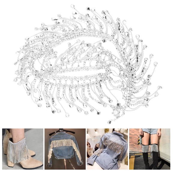 OTVIAP Tassel Rhinestones Trim,Bridal Applique Rhinestone,Rhinestone Tassel Chain Fringe Bridal Applique Trim Crystal Clothing Bag Decoration