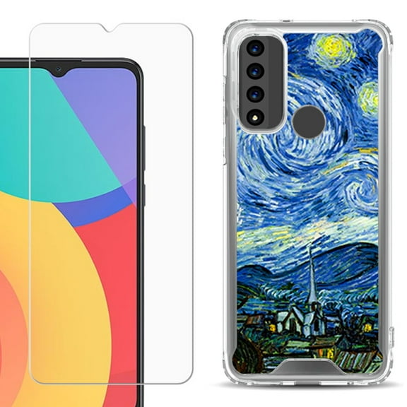 Shockproof Bumper Phone Case for TCL 20 XE, with Tempered Glass Screen Protector, by OneToughShield ® - Starry Night Paris