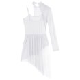 thumbnail image 6 of TSSOE Womens Single Long Sleeve Asymmetrical Lyrical Dance Dress Rhinestone Figure Skating Leotard White XL, 6 of 7