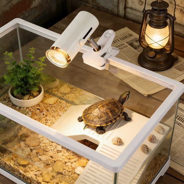 Full Spectrum Solar Simulation Lamp, Reptile Heating Device With Adjustable Power Function, for Pet Basking Area, White