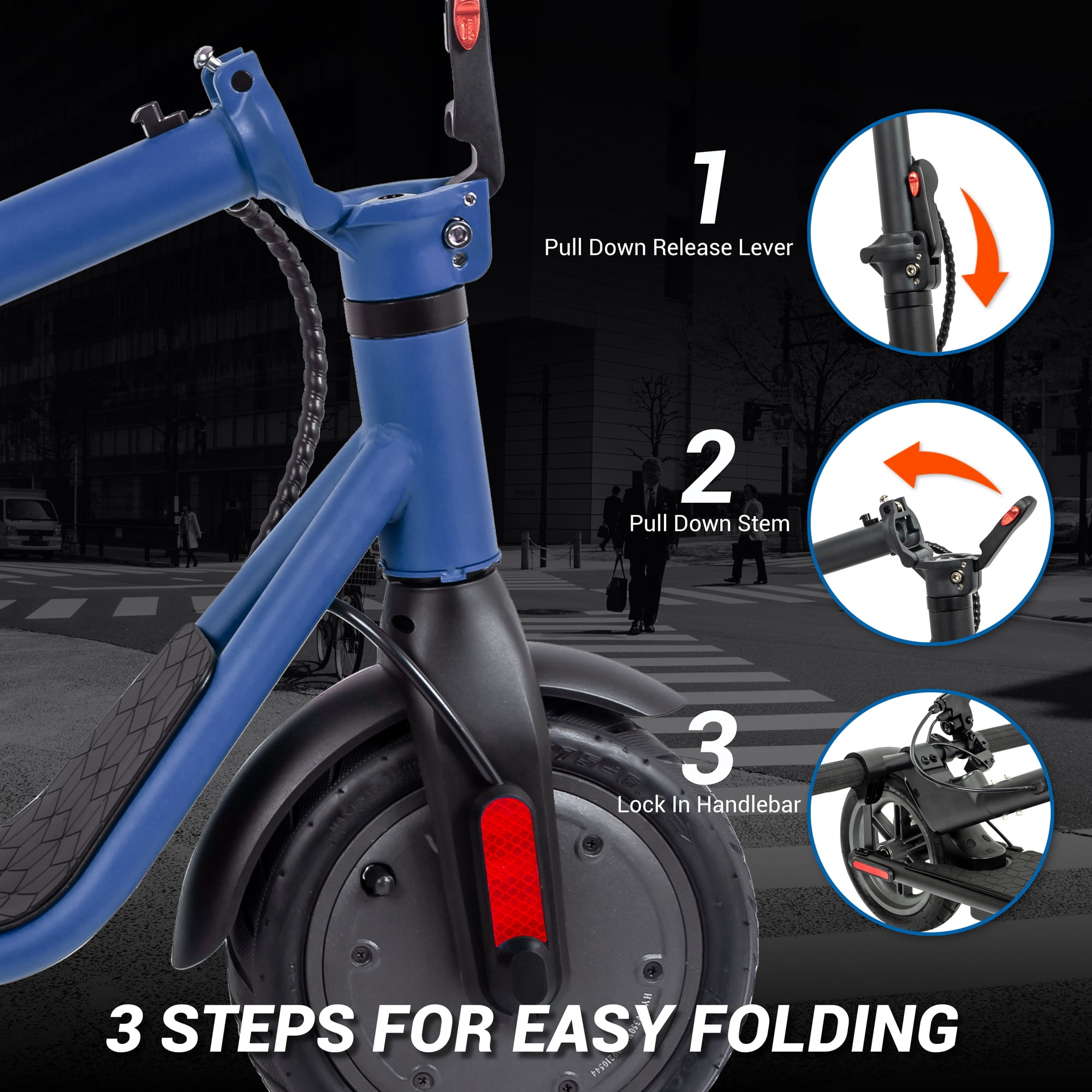 Electric Scooter for Adults Scooter Foldable Escooter 15.5 mph Max Speed with 350W Motor E-Scooter for Commuter (Blue)