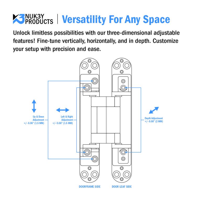 Nuk3y 7 Inch Concealed Door Hinges 180 Degree Swing 3 Way