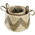 thumbnail image 6 of DecMode 18", 13"W Brown Seagrass Handmade Zigzag Patterned Storage Basket with Black and White Plastic Weaving and Leather Handles, 2-Pieces, 6 of 9