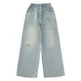 thumbnail image 3 of Girls'Fashion Jeans Elastic Waist Wide Leg Jeans Teen Clothing Summer Clothes for Teen Girls, 3 of 9
