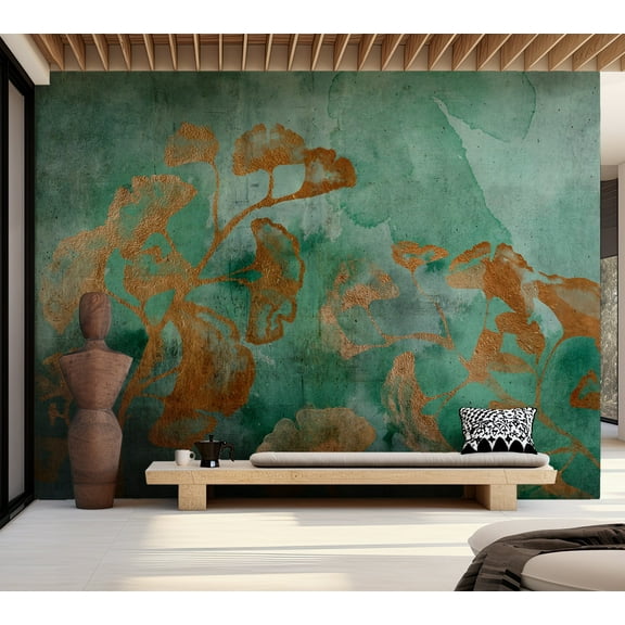 Botanical Wallpaper Wall Mural - Abstract Copper Ginkgo