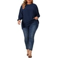 thumbnail image 2 of Unique Bargains Women's Plus Size Chiffon Tops Batwing Ruffle Long Sleeve Loose Blouses 1X Navy Blue, 2 of 6