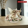 thumbnail image 4 of figurine Acrylique Rotative Mettant en Vedette une Fée avec des Ailes sur une Licorne Entourée de Fleurs Roses et Vertes sur un Fond Blanc, 4 of 8