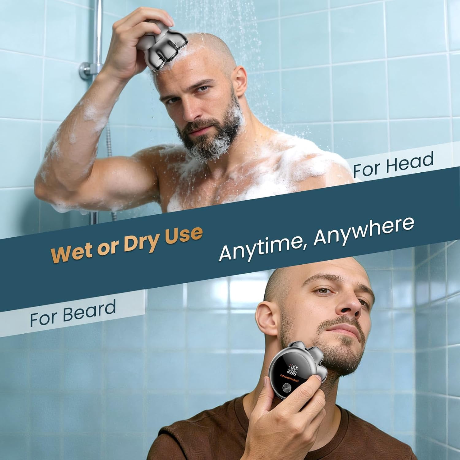 MAXGROOM® Head Shavers for Bald Men, Dual-Speed Waterproof Electric Razor with 7D Floating Heads, Close Shaving, Magnetic Detachable Blades, 140Minutes Runtime, Wet/Dry Shave, Gifts for Men (Gray)