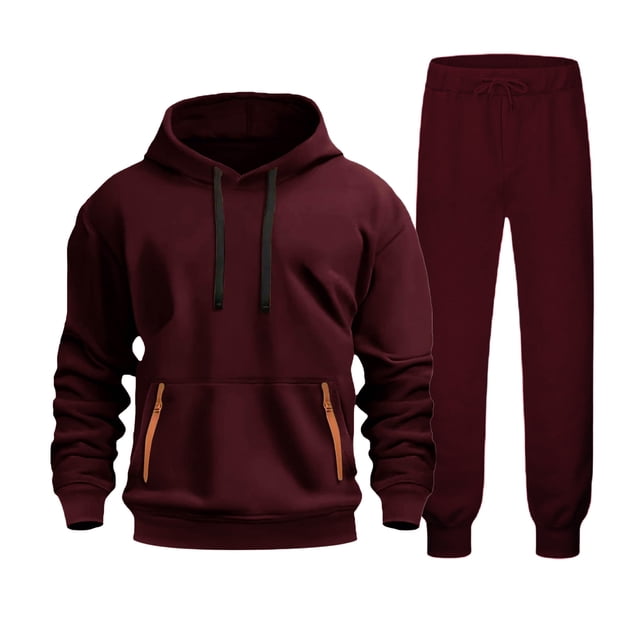 Ketyyh-chn99 Ensemble 2 Pcs pour Homme à Col Rond Pantalon à Capuche Décontracté pour Homme Chandail Uni à Enfiler Grande Poche Jambe Décontractée Taille pour 2TG, Rouge