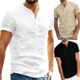 thumbnail image 4 of Hombres Color Sólido Camisa de Algodón Lino Tops Casuales Camiseta de Manga Corta (Beige-XXL) Nituyy GL715-NZ16889D5, 4 of 4