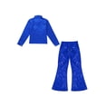 thumbnail image 4 of TiaoBug Kids Boys Girls 2Pcs Jazz Hip Hop Dance Performance Outfit Long Sleeve Button Shirt with Flared Pants for Disco Party Blue 13-14, 4 of 7