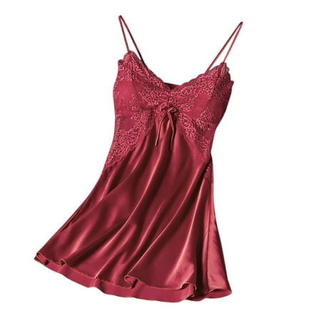 

ZXHACSJ New Women Lace Teddy Lingerie Sexy Deep V Nightdress Underwear Wine M